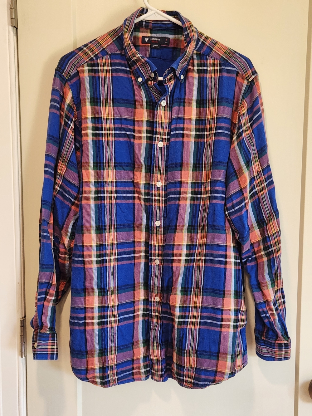 Cremieux Classics Blue Plaid Lined Button-Down Shirt 100% Cotton L